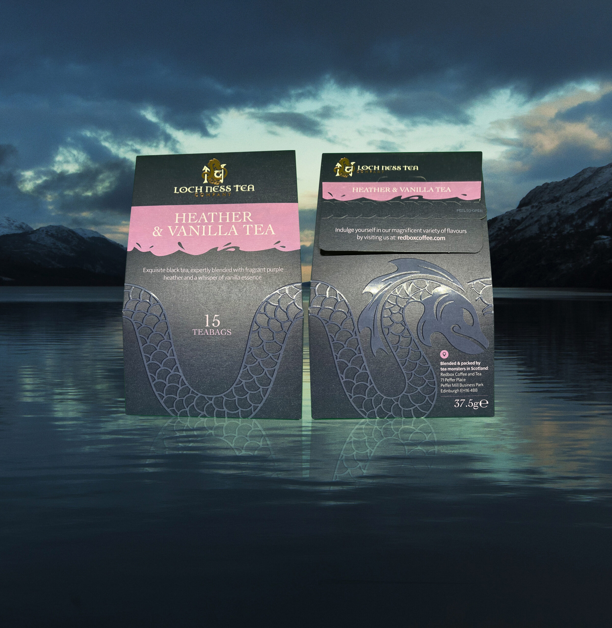 Loch Ness Tea Packaging emerging from Loch Ness